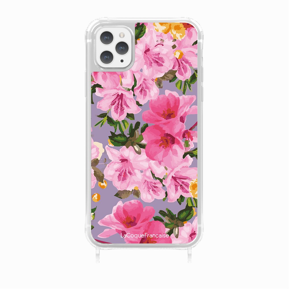 Coque Anneaux Imprimee Fleuri Rose