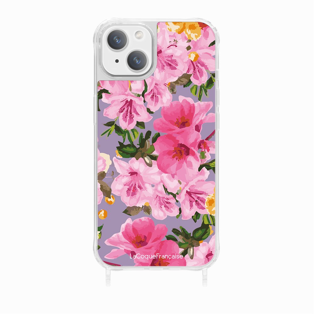 Coque Anneaux Imprimee Fleuri Rose